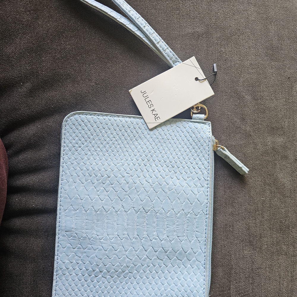 Jules Kae Sky Blue Textured Clutch